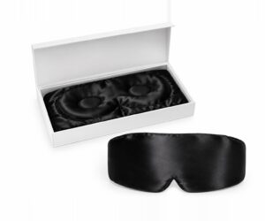 Black Blackout silk eye mask with its gift box