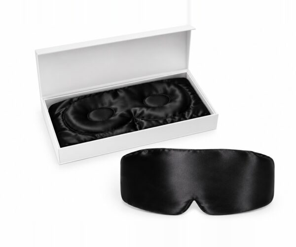 Black Blackout silk eye mask with its gift box