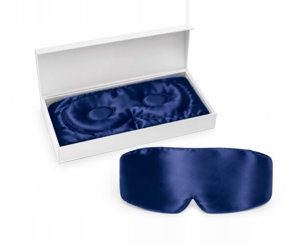 Navy Blue Blackout silk eye mask with its gift box
