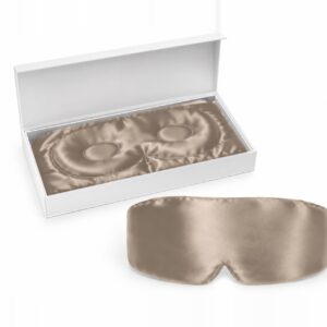 Taupe Blackout silk eye mask with its gift box
