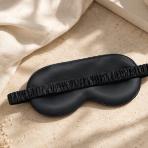 Black Classic mulberry silk eye mask on linen and stone