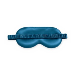 Curio Silk classic silk eye mask in peacock blue on a white background