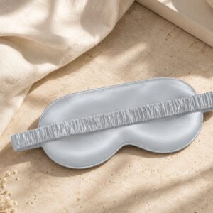 Silver Grey Classic mulberry silk eye mask on linen and stone