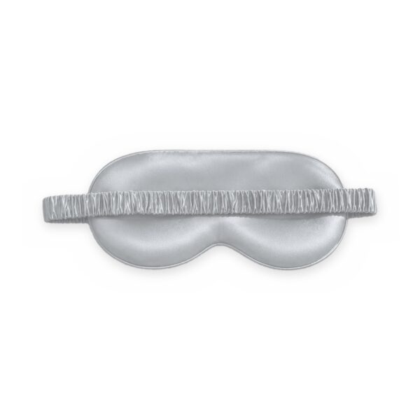 Silver grey mulberry silk sleep eye mask on a white background
