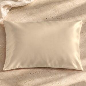Beige mulberry silk pillowcase on sunlit stone