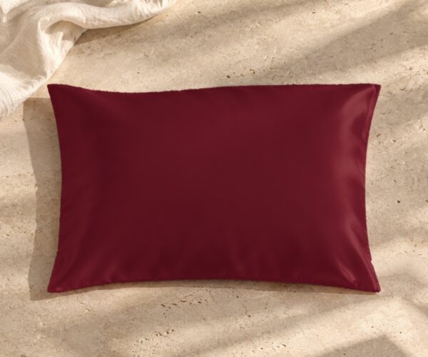 Claret mulberry silk pillowcase on sunlit stone