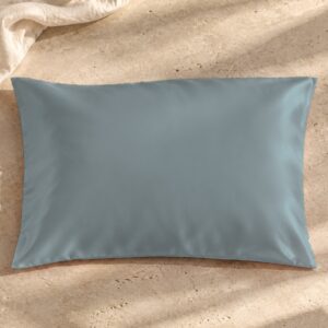 Grey blue mulberry silk pillowcase on sunlit stone