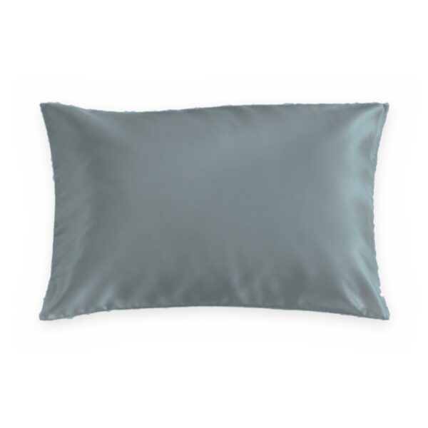 Grey blue mulberry silk pillowcase on a white background