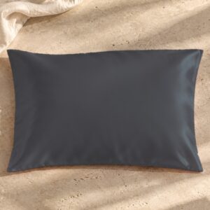 Ink grey mulberry silk pillowcase on sunlit stone