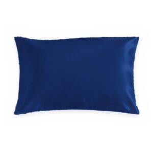 Navy blue mulberry silk pillowcase on a white background