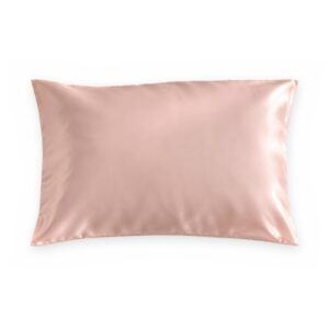 Blush pink mulberry silk pillowcase on a white background