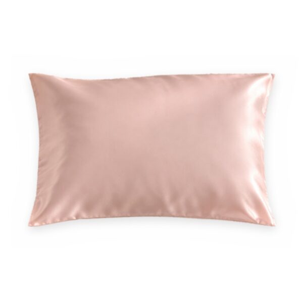 Blush pink mulberry silk pillowcase on a white background