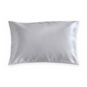 Silver mulberry silk pillowcase on a white background
