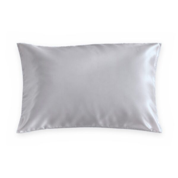 Silver mulberry silk pillowcase on a white background