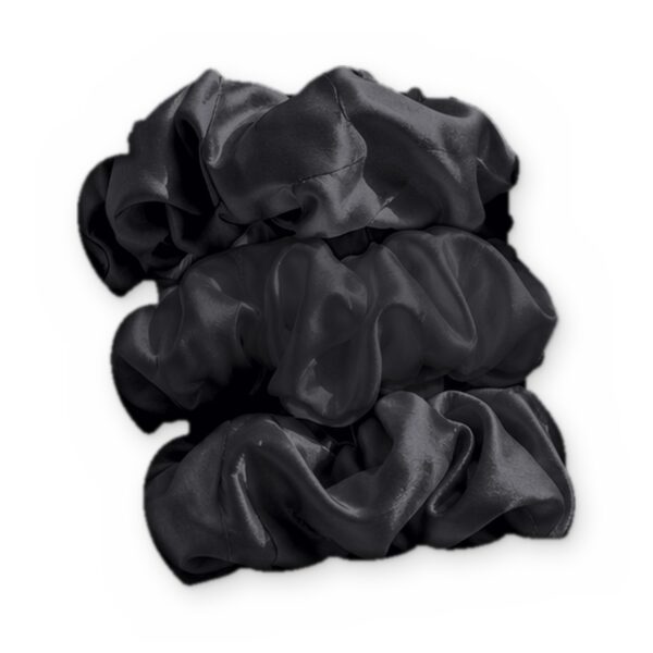 Three black mulberry silk scrunchies